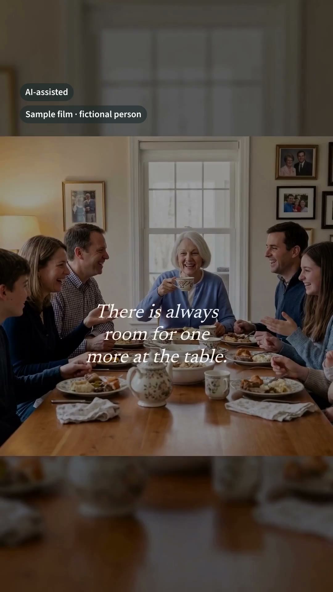 Still from a sample memorial video made from an old family photograph (fictional people)